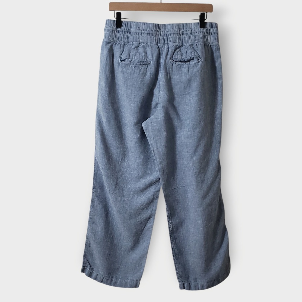 Athleta Cabo Linen Wide Leg Pant Chambray Blue Size 14 Elastic Waist Drawstring - Picture 3 of 11
